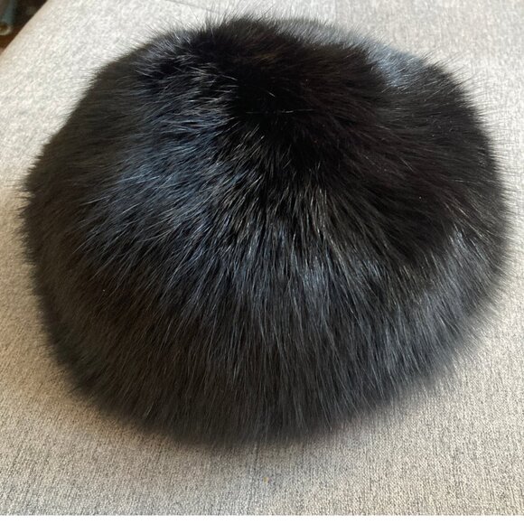 Black Fox Fur Pill Hat Vintage Genuine Fox, Création Almar Mid Century Fashion - Picture 2 of 5